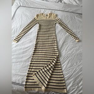 Stradivarius Black and Cream Striped Long Sleeve Dress
